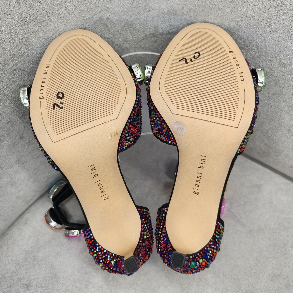 Gianni Bini Dress Sandals 7 Black Suede Oaklynn Chunky Jewel Ankle Cuff New $160 - Picture 17 of 17